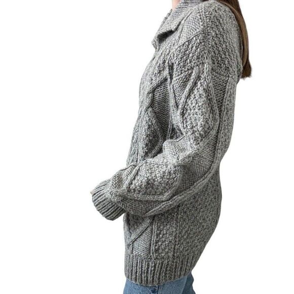 Vintage Mens Ecuadorian Hand Knit Gray Cable Knit Fisherman Chunky Cardigan Sz L - Picture 3 of 5